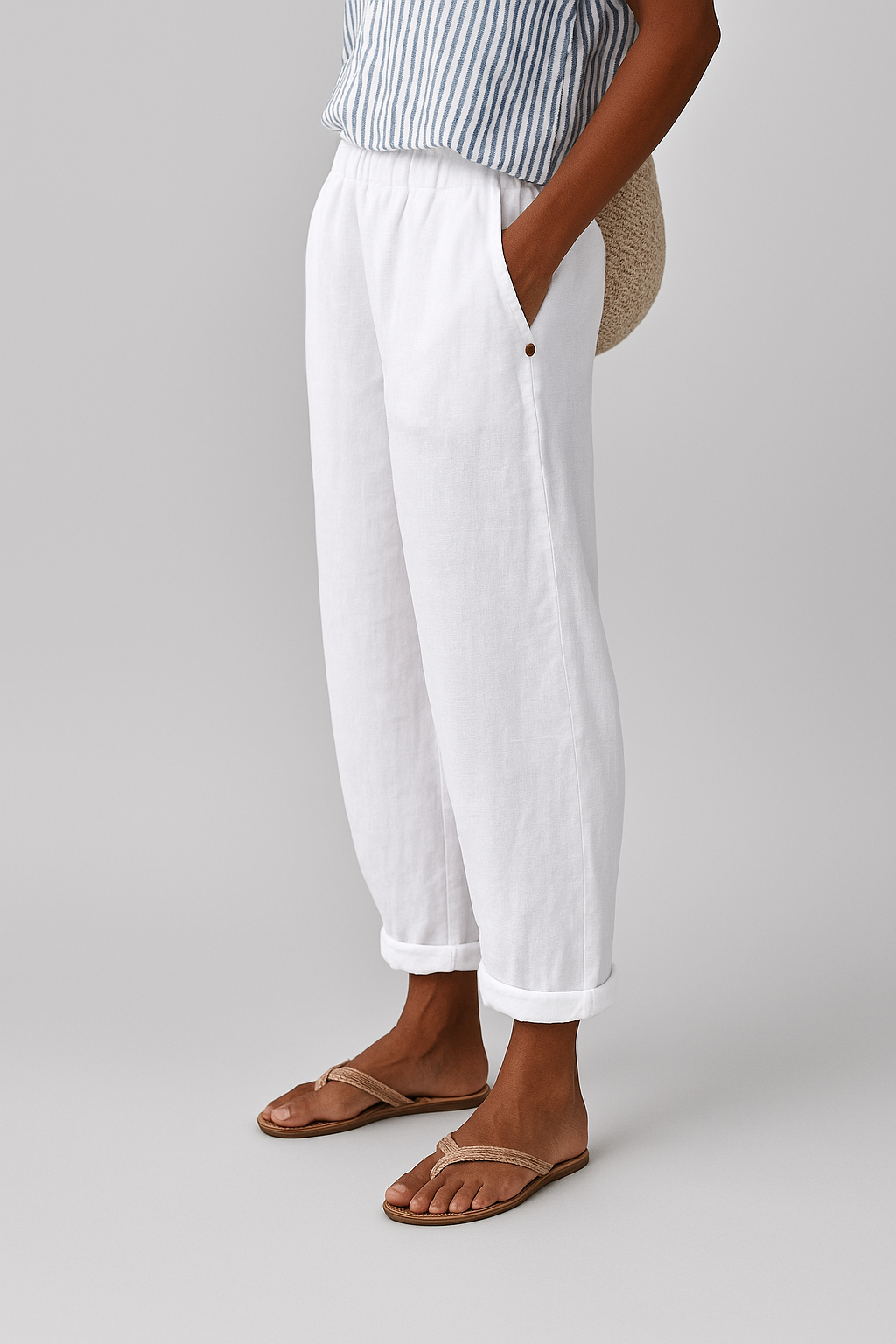 Pantalon Femme Détente Jambe Droite avec Poches Latérales 5