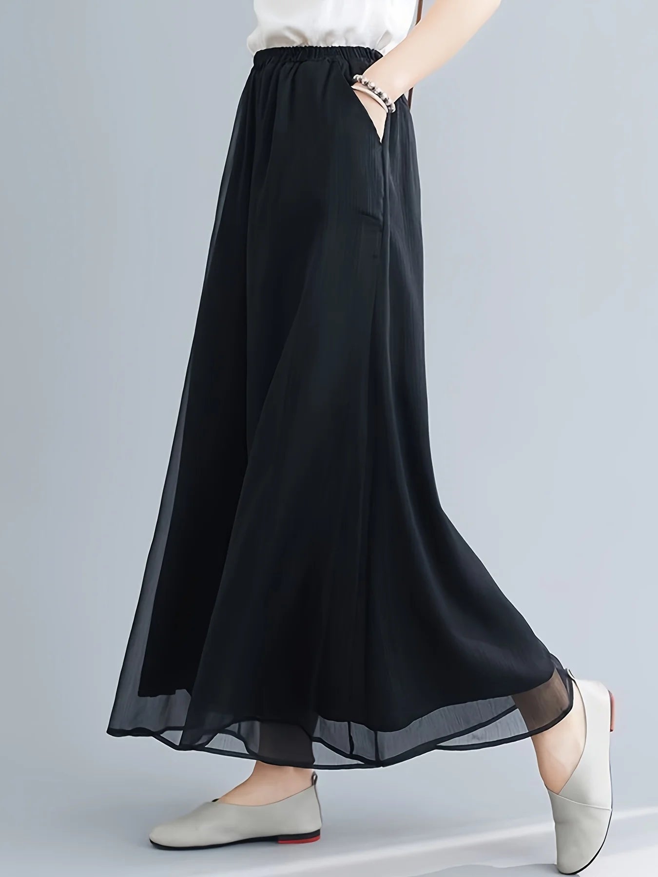 Pantalon Femme Évasé en Mousseline 3