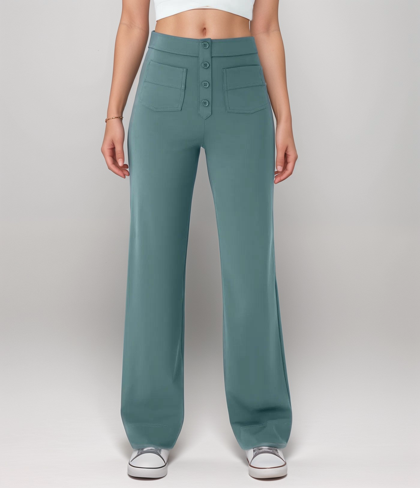 Pantalon Femme Large Taille Haute Tissu Élastique 7
