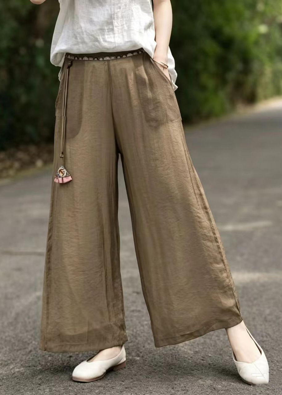 Pantalon Femme Large Vintage avec Détails Brodés et Glands 1