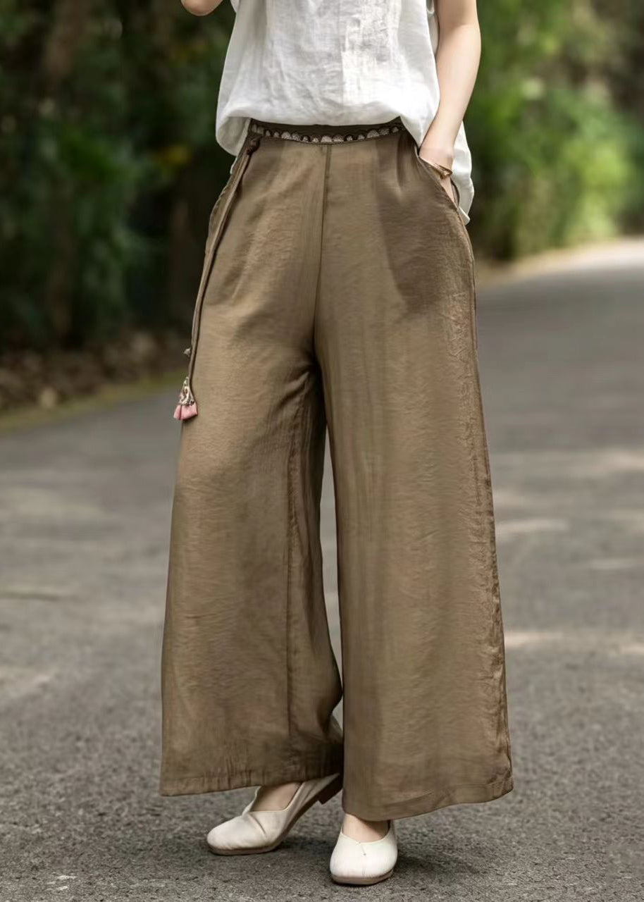 Pantalon Femme Large Vintage avec Détails Brodés et Glands 2