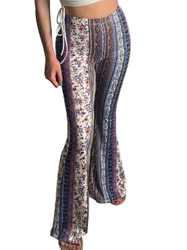 Pantalon Femme Skinny Imprimé Boho en Tricot Élastique 12