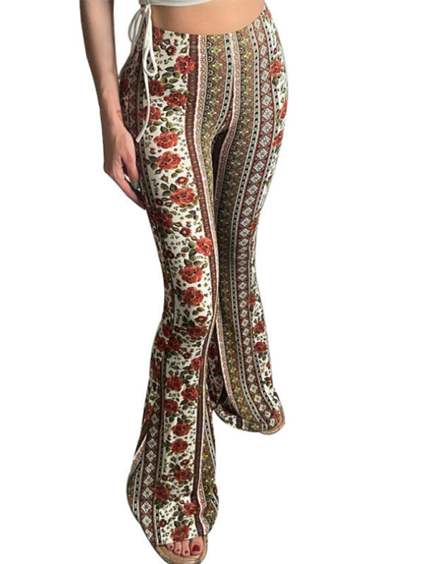Pantalon Femme Skinny Imprimé Boho en Tricot Élastique 15