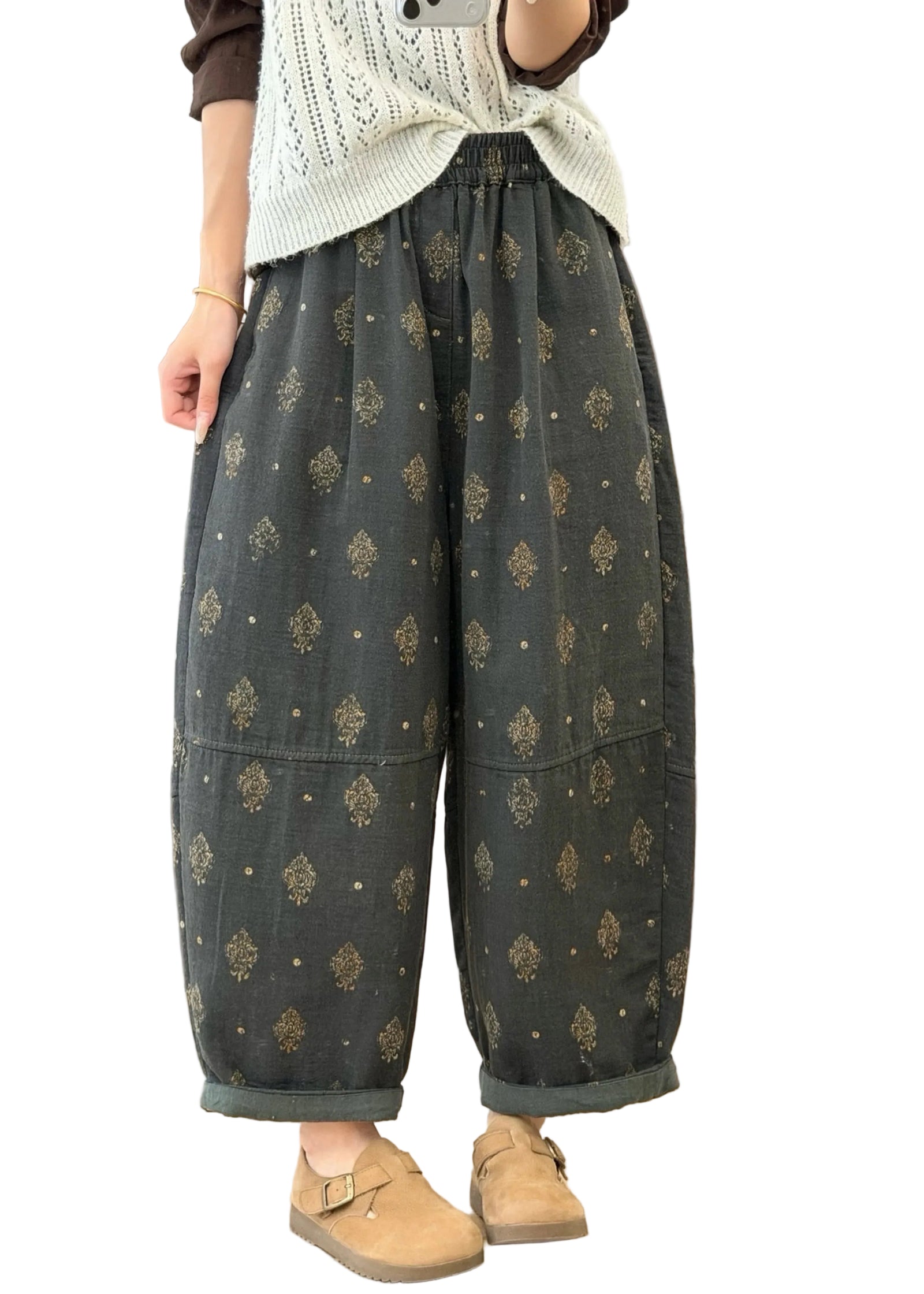 Pantalon Femme Taille Élastique Imprimé Confort Automne 0