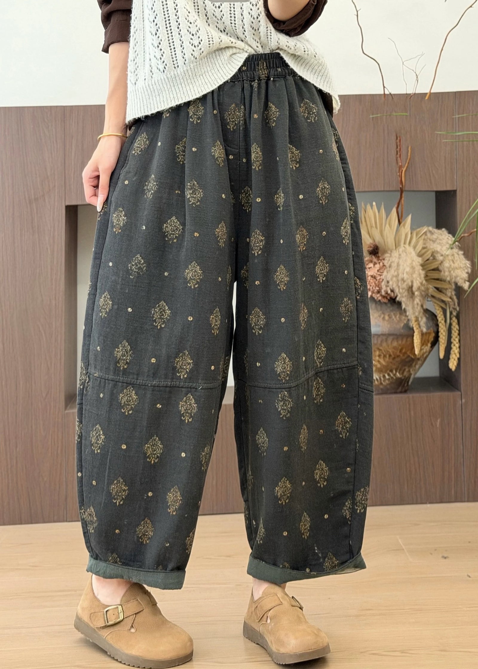 Pantalon Femme Taille Élastique Imprimé Confort Automne 2
