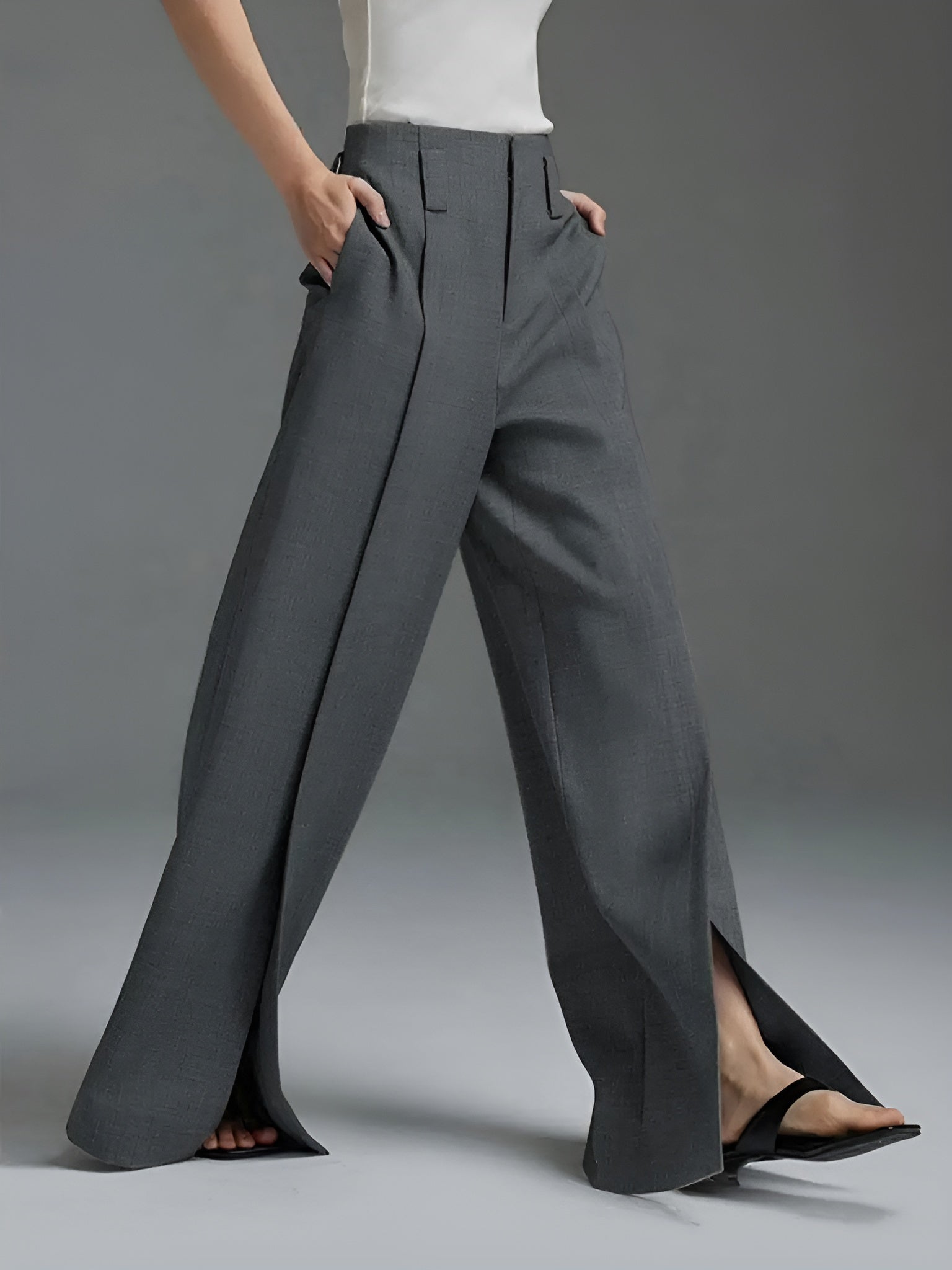 Pantalon Femme Taille Haute Plissé Fendu 2