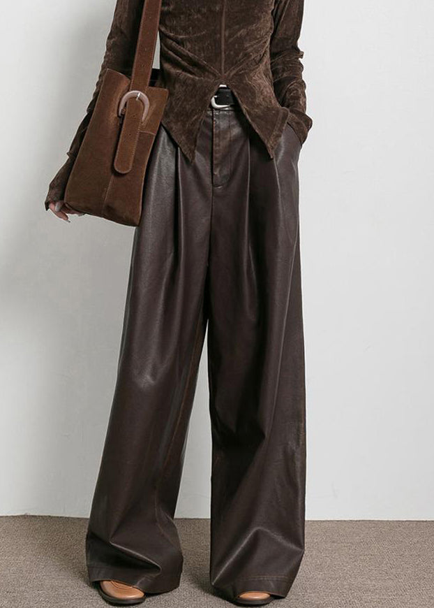 Pantalon Femme Taille Haute en Similicuir avec Poches 1