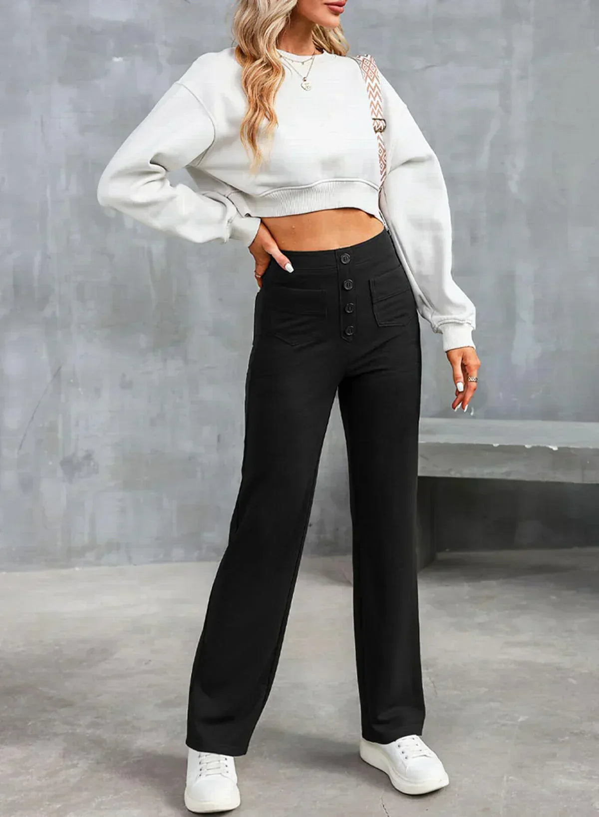 Pantalon Fluide Femme Taille Haute Confortable Moderne 3