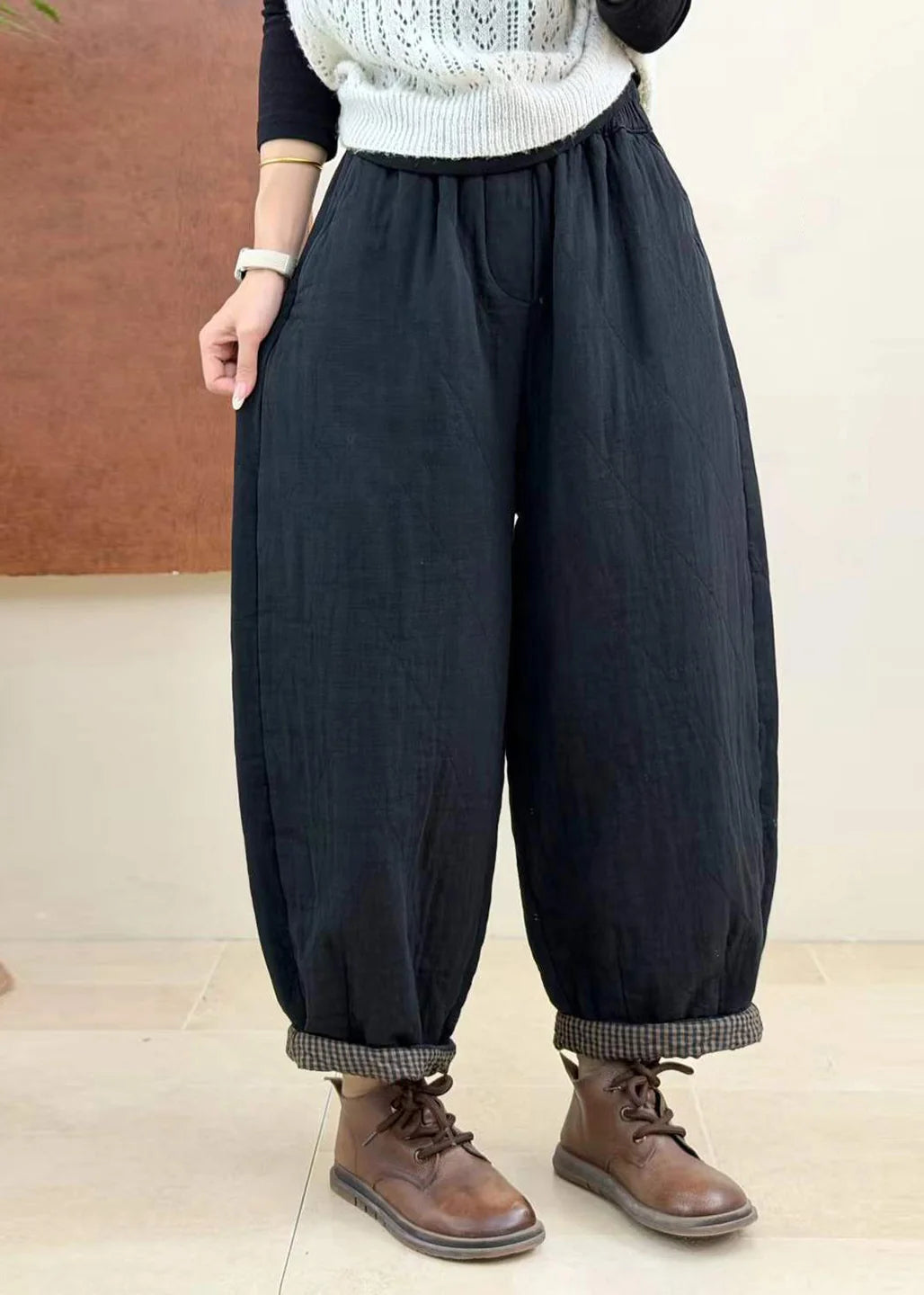 Pantalon Harem Court Femme Coupe Ample Taille Élastique 3