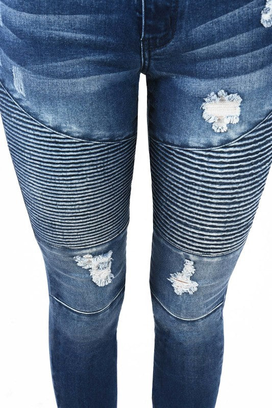 Pantalon Jean Skinny Moto Taille Haute Denim 4