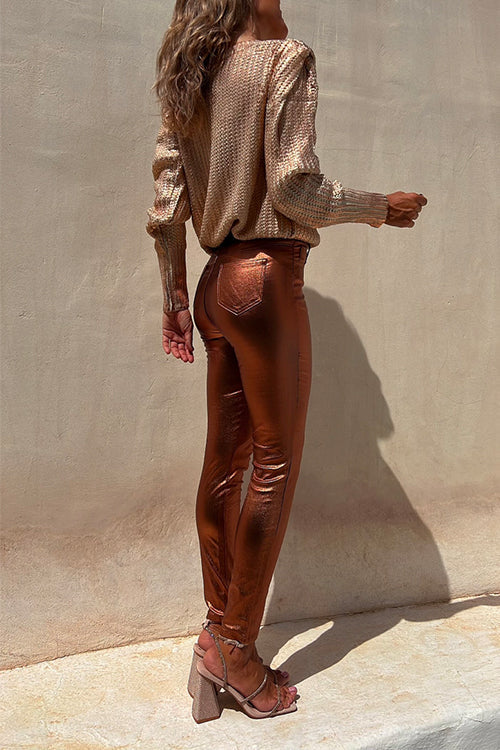 Pantalon Legging Skinny Métallisé Femme 4