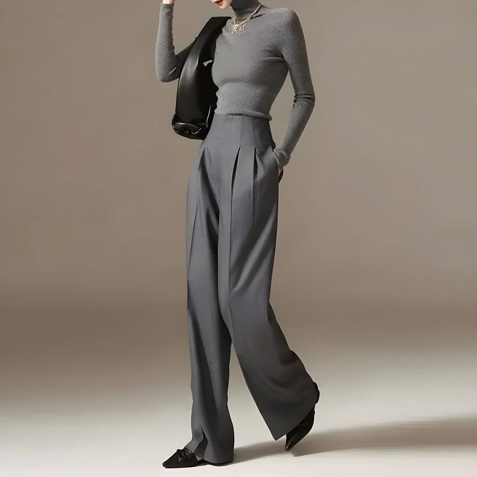 Pantalon Palazzo Plissé Taille Haute 2