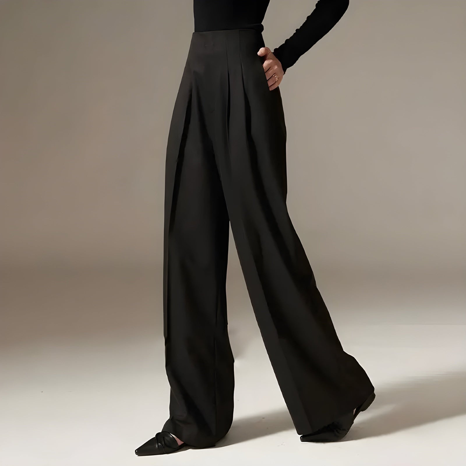 Pantalon Palazzo Plissé Taille Haute 4
