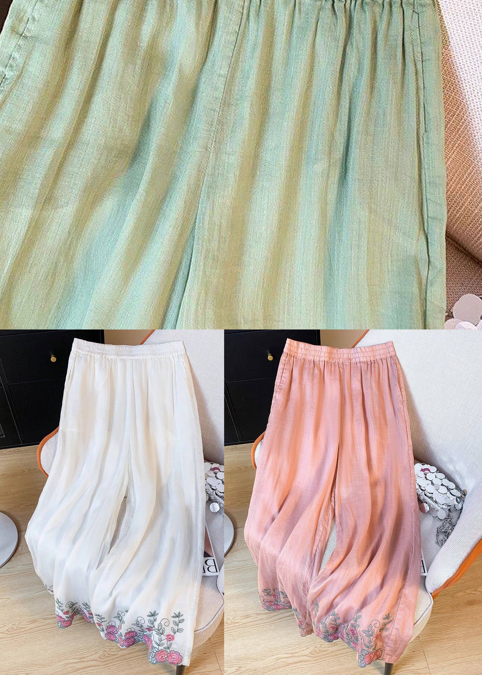 Pantalon ample pour femme style brodé à taille élastique 4