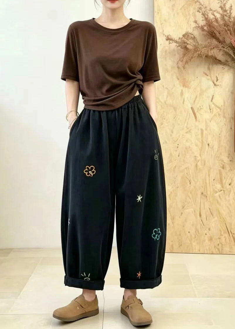 Pantalon bouffant court vintage pour femme avec poches brodées 2