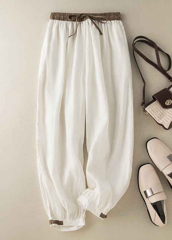 Pantalon court décontracté pour femme avec poches et ceinture à nouer 2