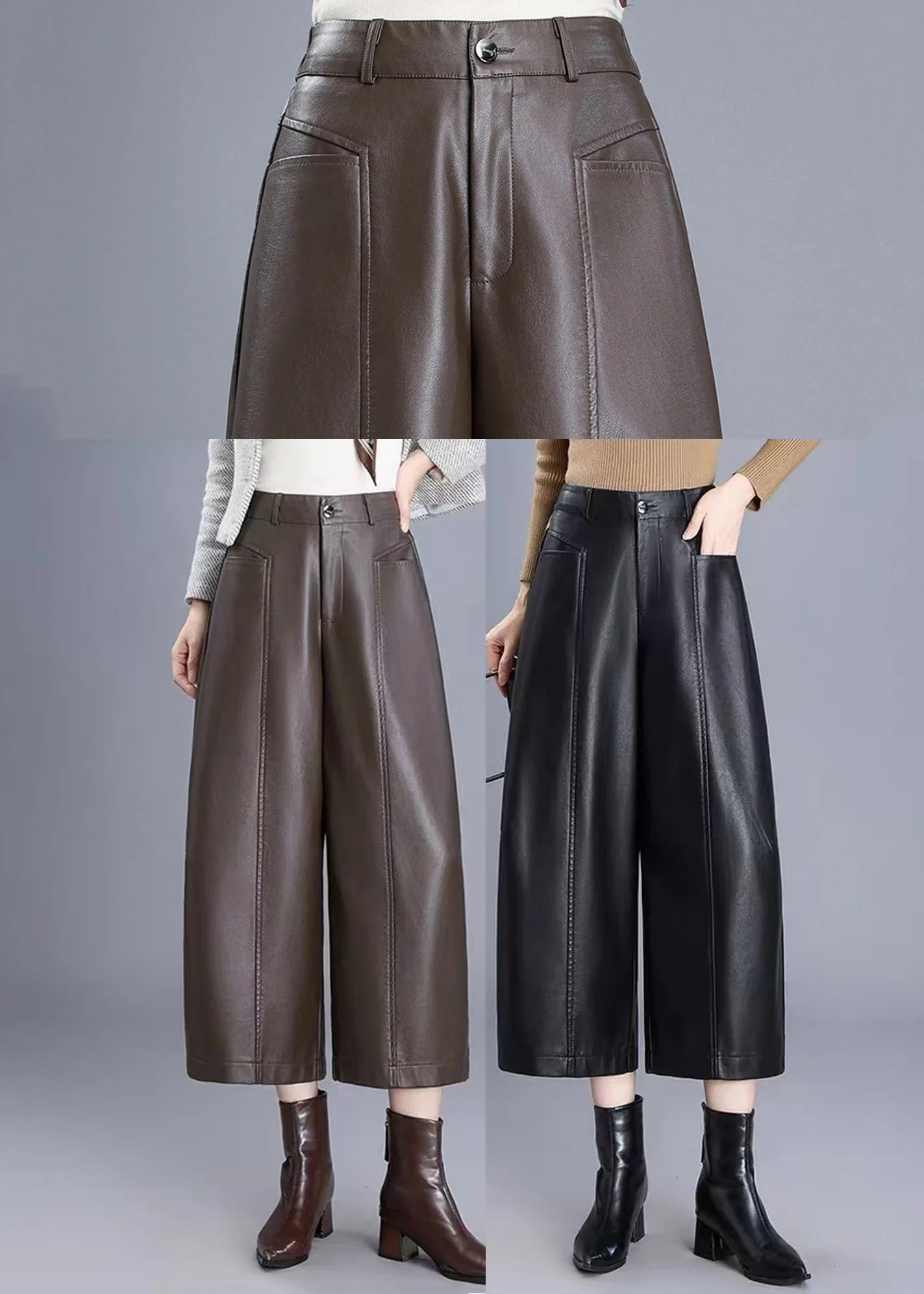Pantalon court femme à jambes larges et taille haute 4