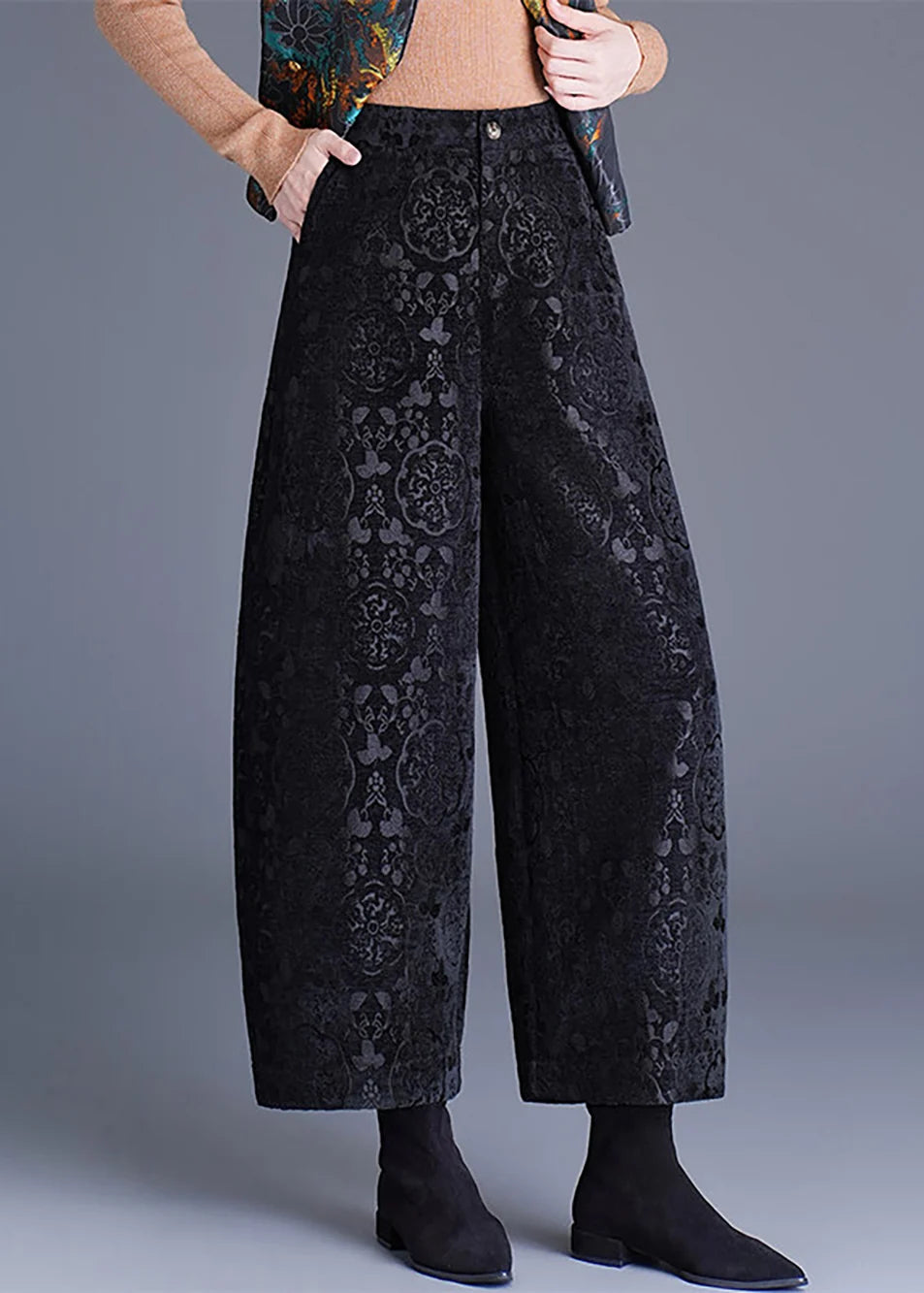 Pantalon court femme à jambes larges taille haute 2