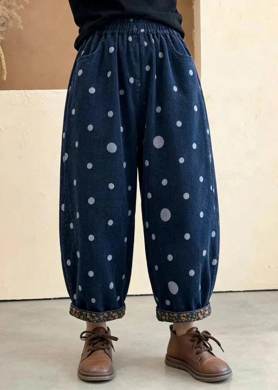 Pantalon court femme à pois rouges taille élastique et ourlet retroussé 1