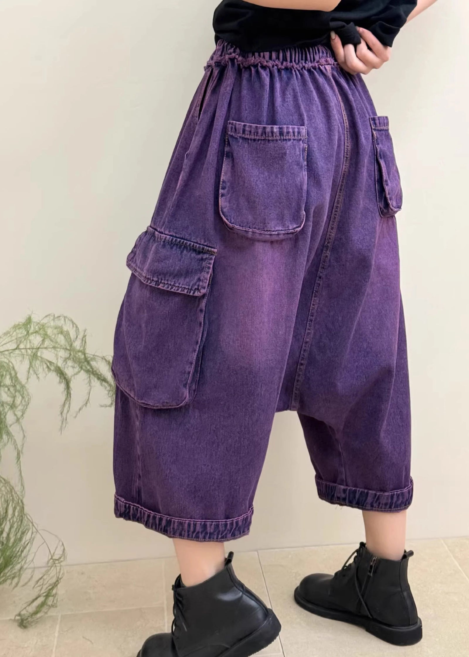 Pantalon court patchwork pour femme avec poches et taille élastique 3