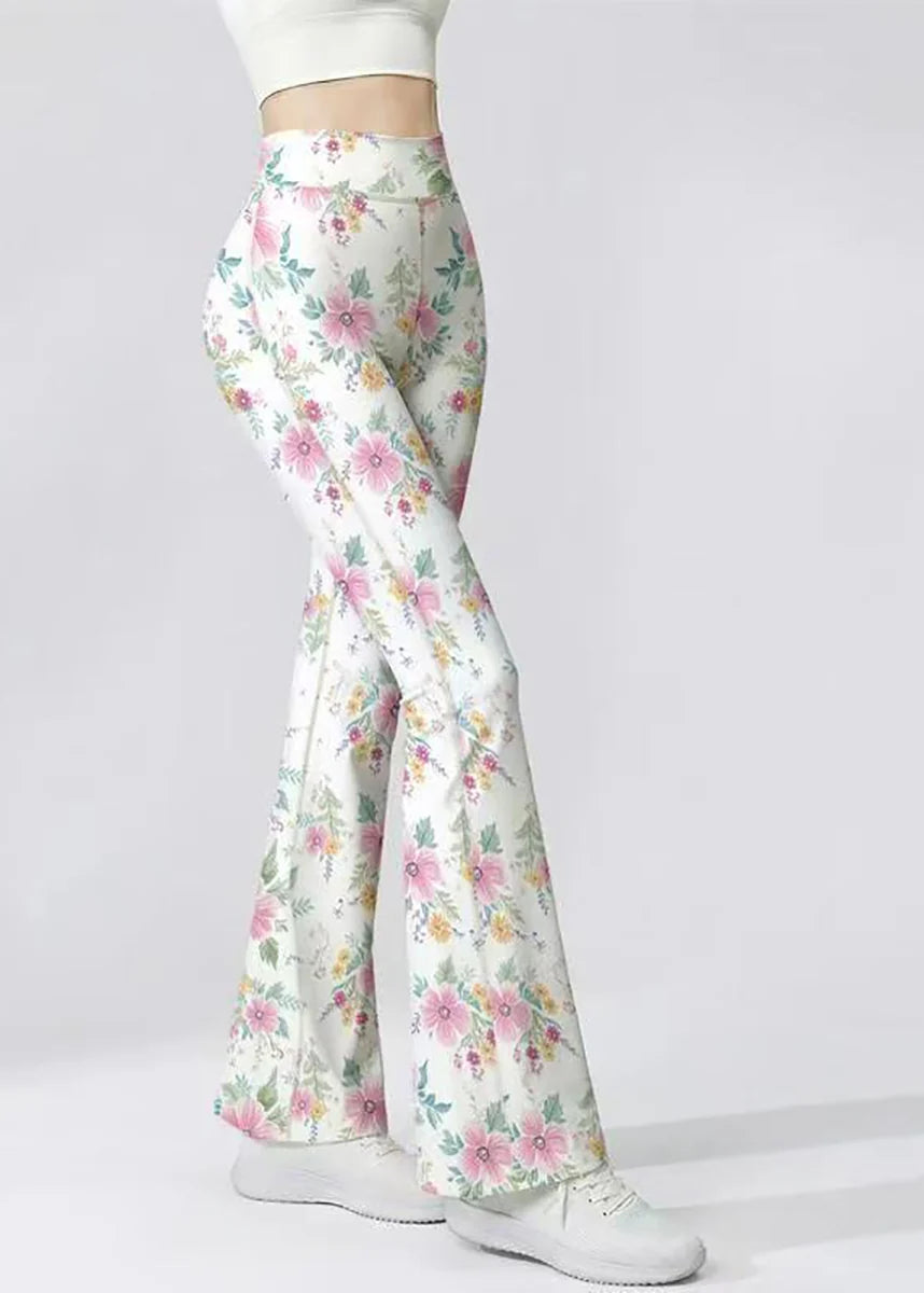 Pantalon de yoga femme taille haute évasé à motif floral 2