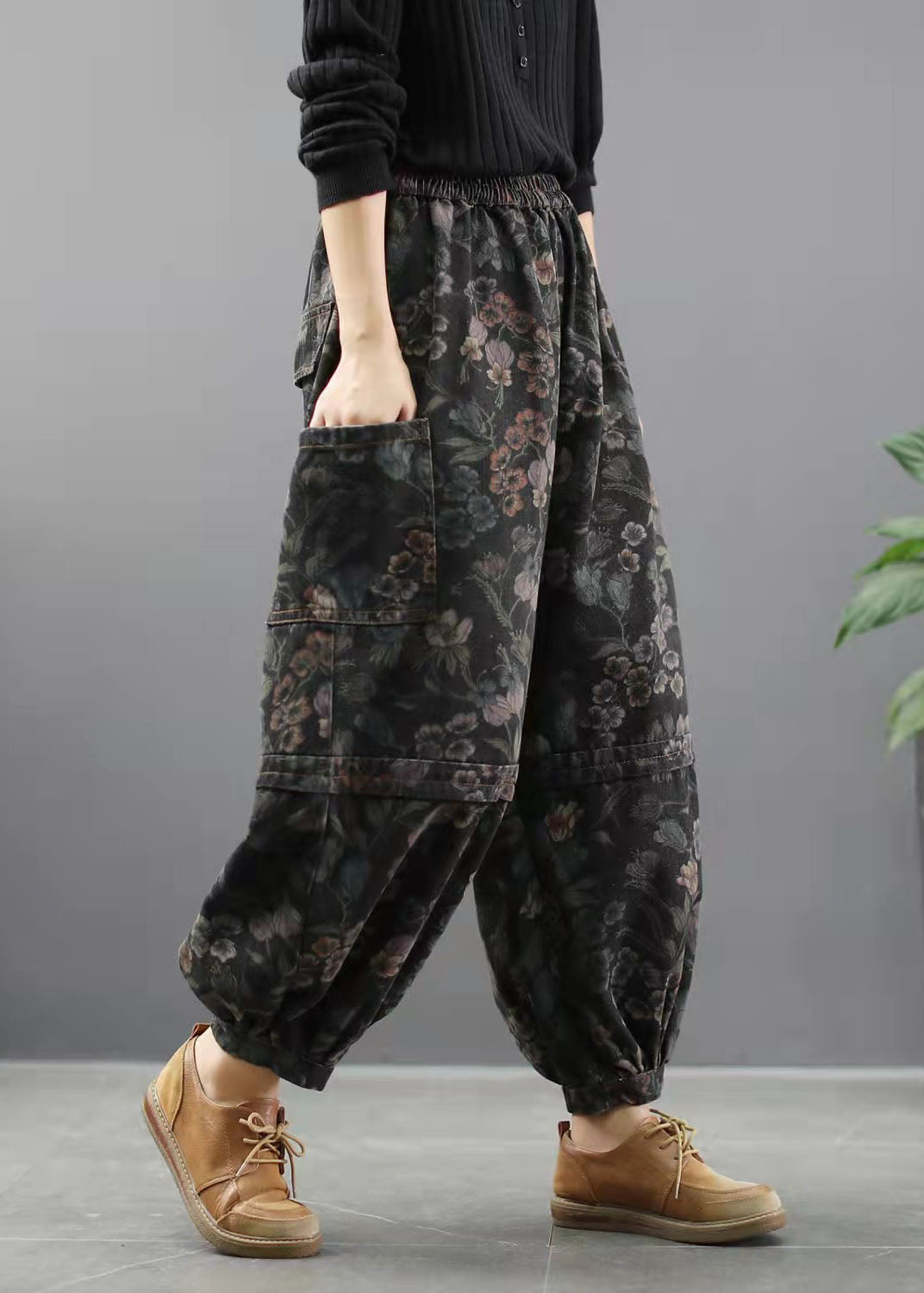 Pantalon en Denim Imprimé pour Femme Style Lantern 3