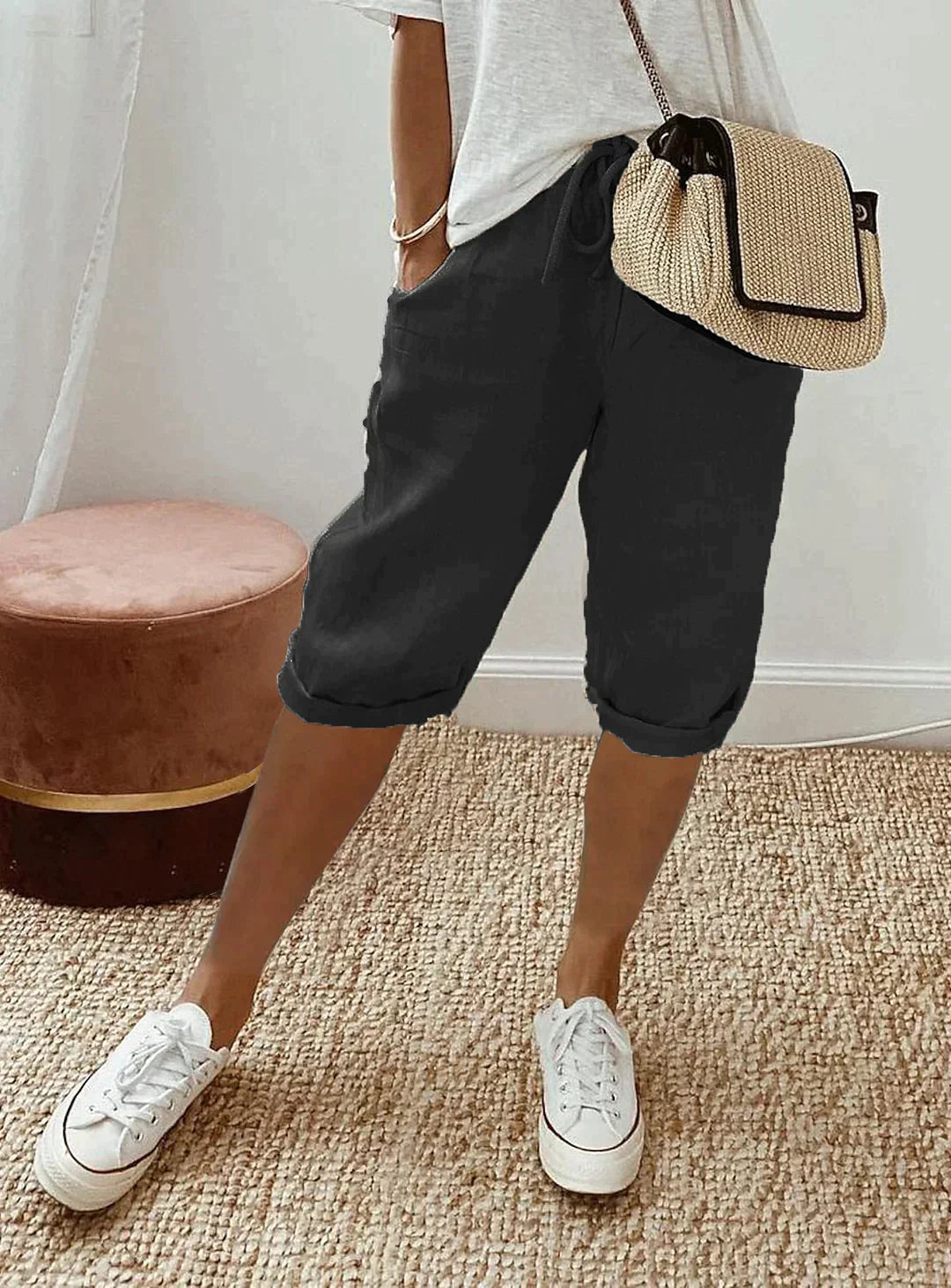 Pantalon en lin pour femme, style été élégant, mélange de lin 4