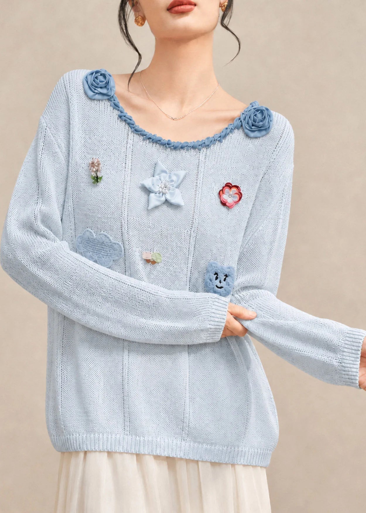 Pull Femme Col Rond Imprimé Floral Automnal Ample 3
