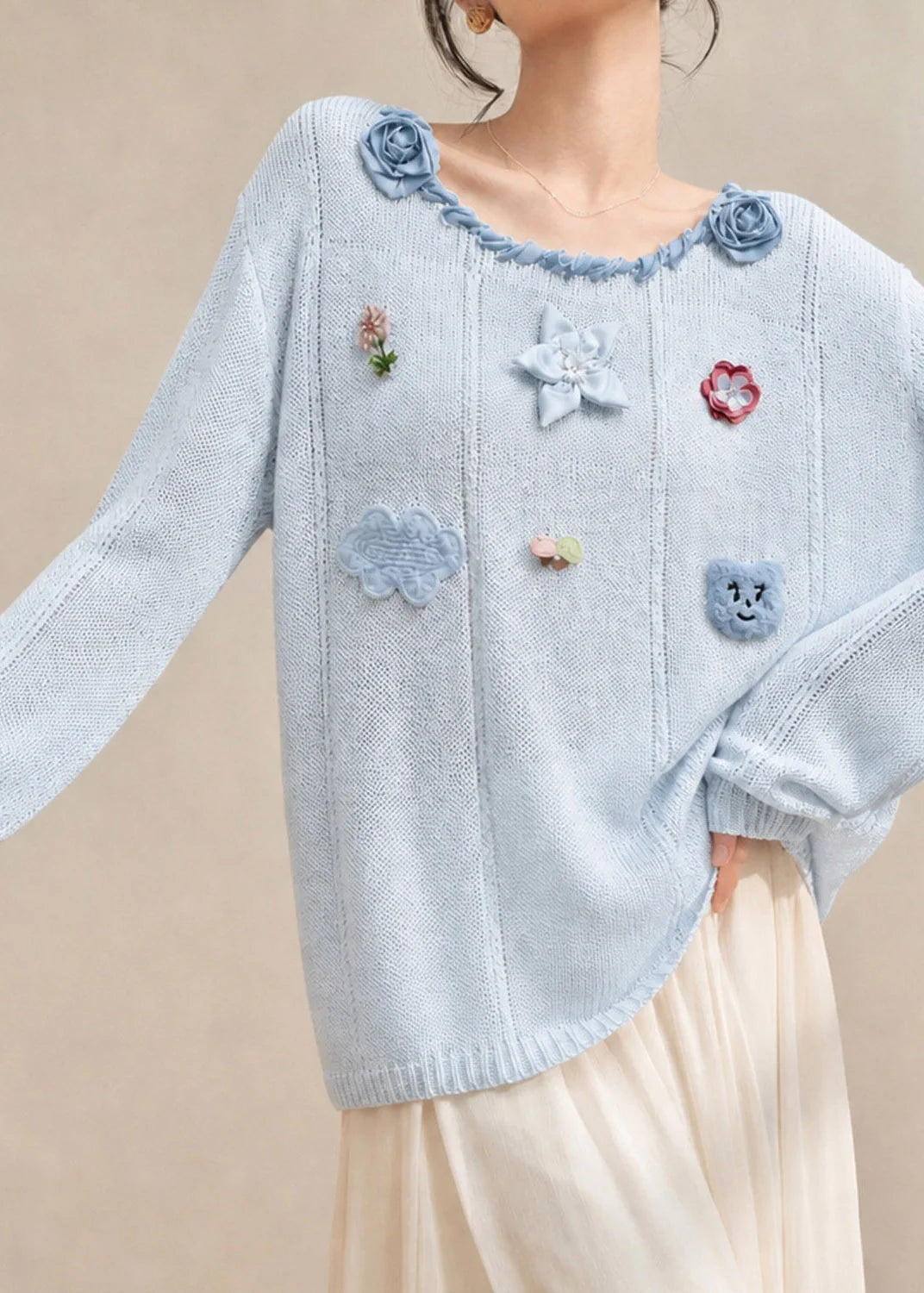 Pull Femme Col Rond Imprimé Floral Automnal Ample 4