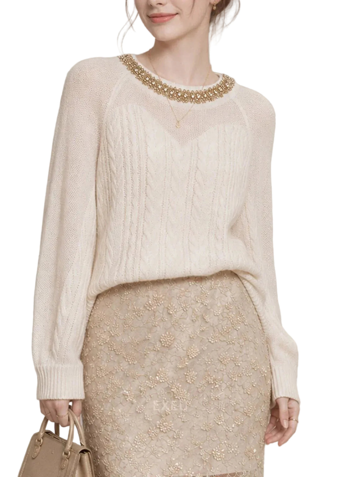 Pull Femme Col Rond à Perles Style Boutique Automne 0