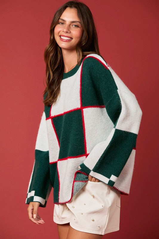 Pull Femme Color Block à Coudre en Mélange de Tissus Doux 2