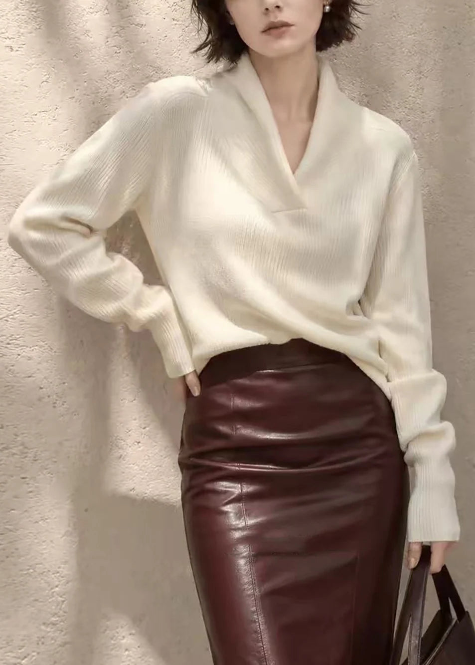 Pull Femme Décontracté Col V Manches Longues 4