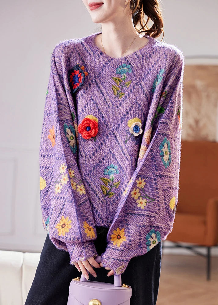 Pull Femme Oversize à Motif Fleuri Automnal 0