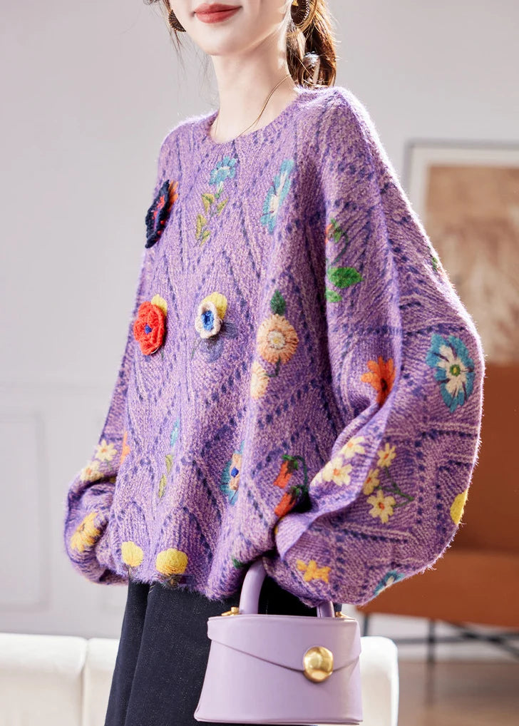 Pull Femme Oversize à Motif Fleuri Automnal 1
