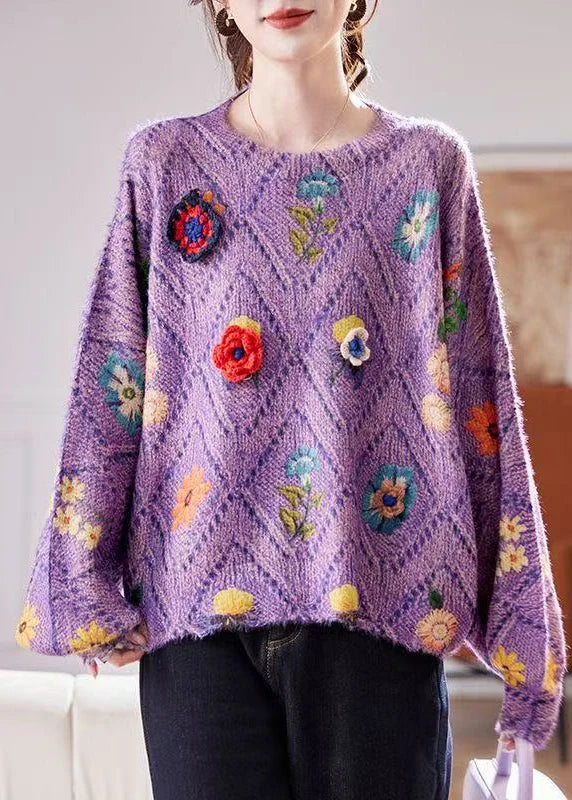 Pull Femme Oversize à Motif Fleuri Automnal 2