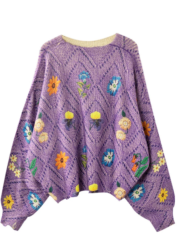 Pull Femme Oversize à Motif Fleuri Automnal 4