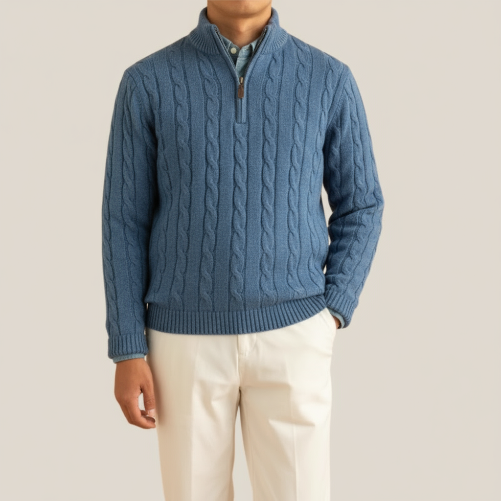 Pull pour hommes à demi-zip en tricot torsadé 2