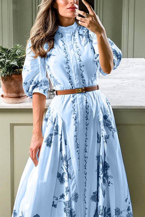 Robe Chemise Mi-Longue Imprimée à Col Montant 2