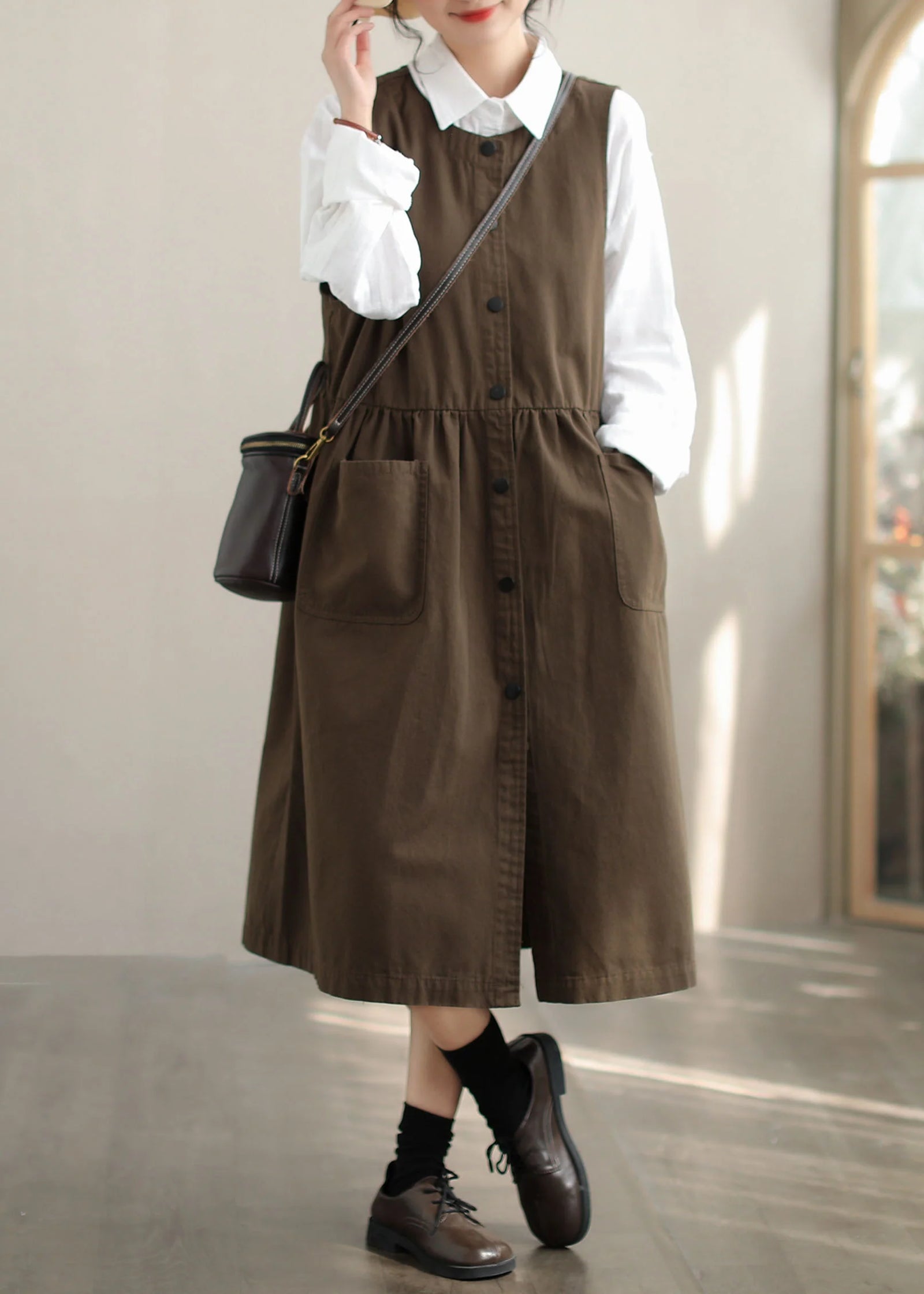 Robe Femme Automne Coupe Ample avec Poches Oversize 1
