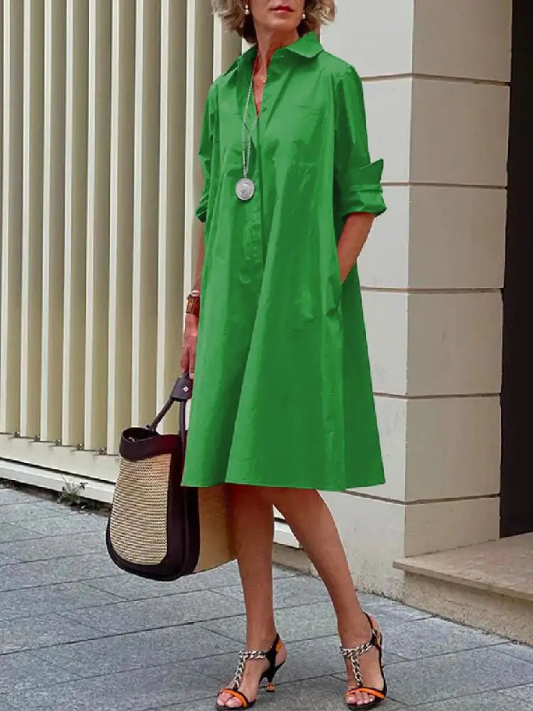 Robe Femme Chemise Décontractée Mi-Mollet en Polyester 3