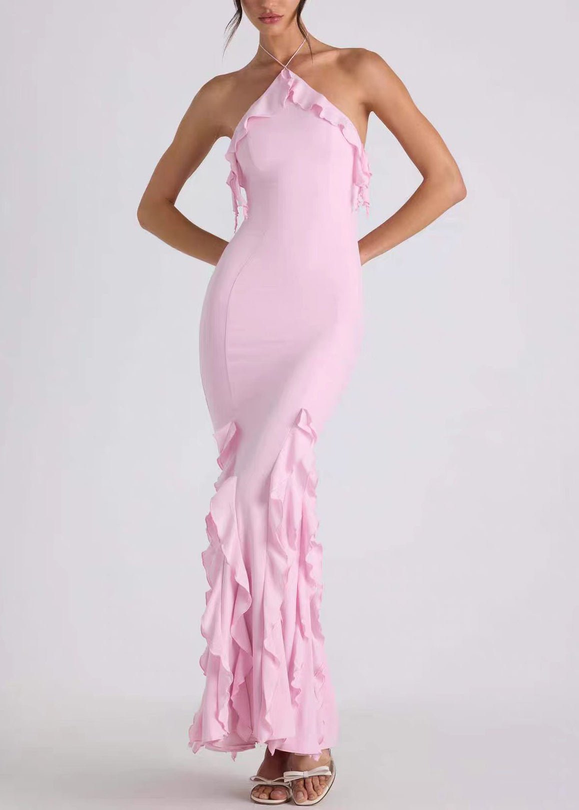 Robe Femme Dos Nu à Volants Estivale Longue 2