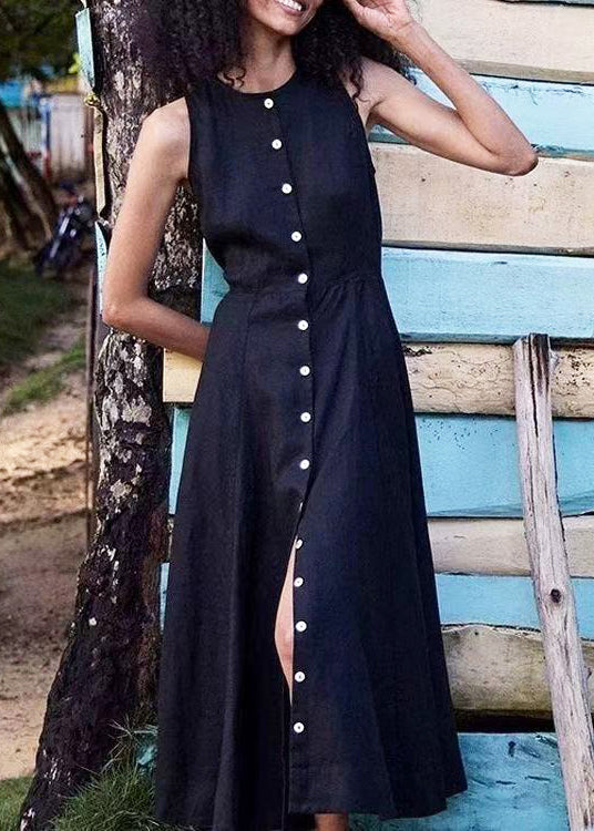 Robe Femme Vacances Boutonnée Ouverte sur le Côté Sans Manches 0