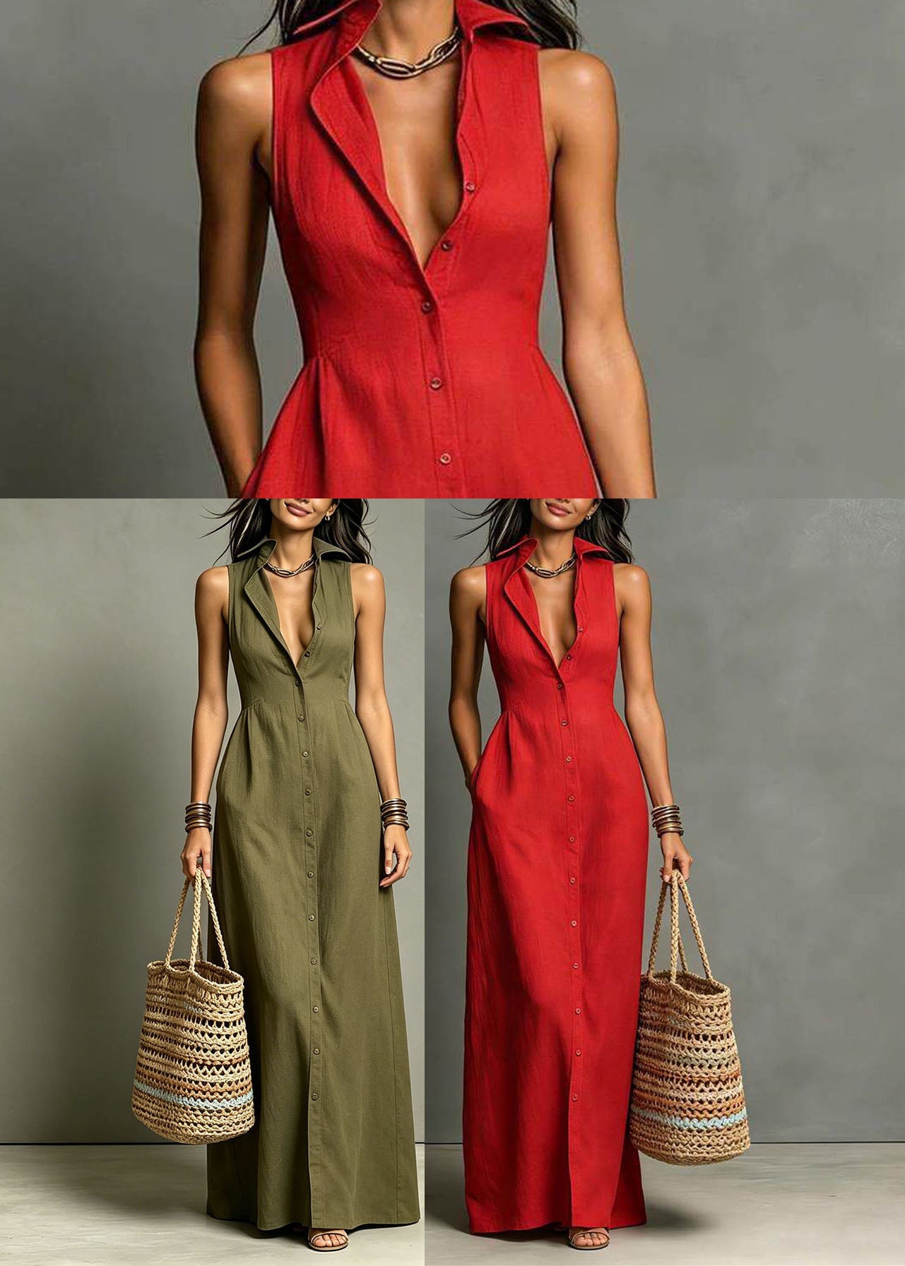 Robe Femme Vacances Col Claudine Boutonnage Simple Sans Manches 4