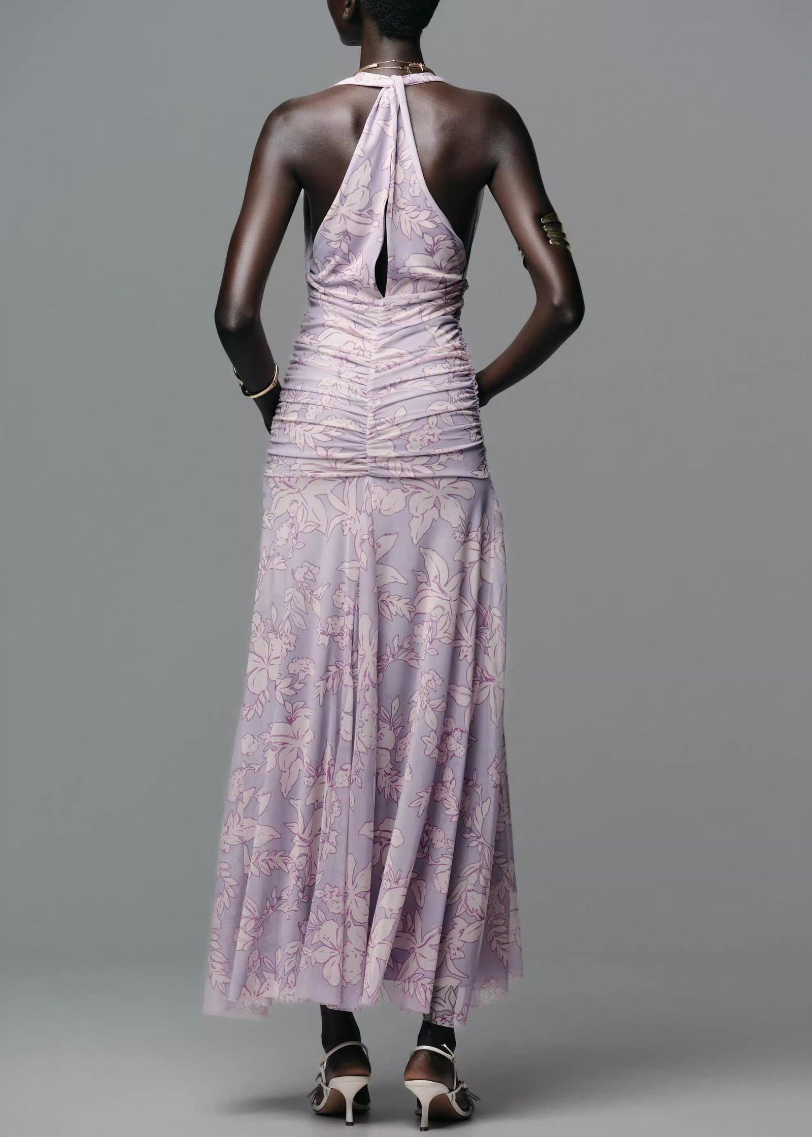 Robe Longue Femme Imprimée Col en V Sans Manches 3
