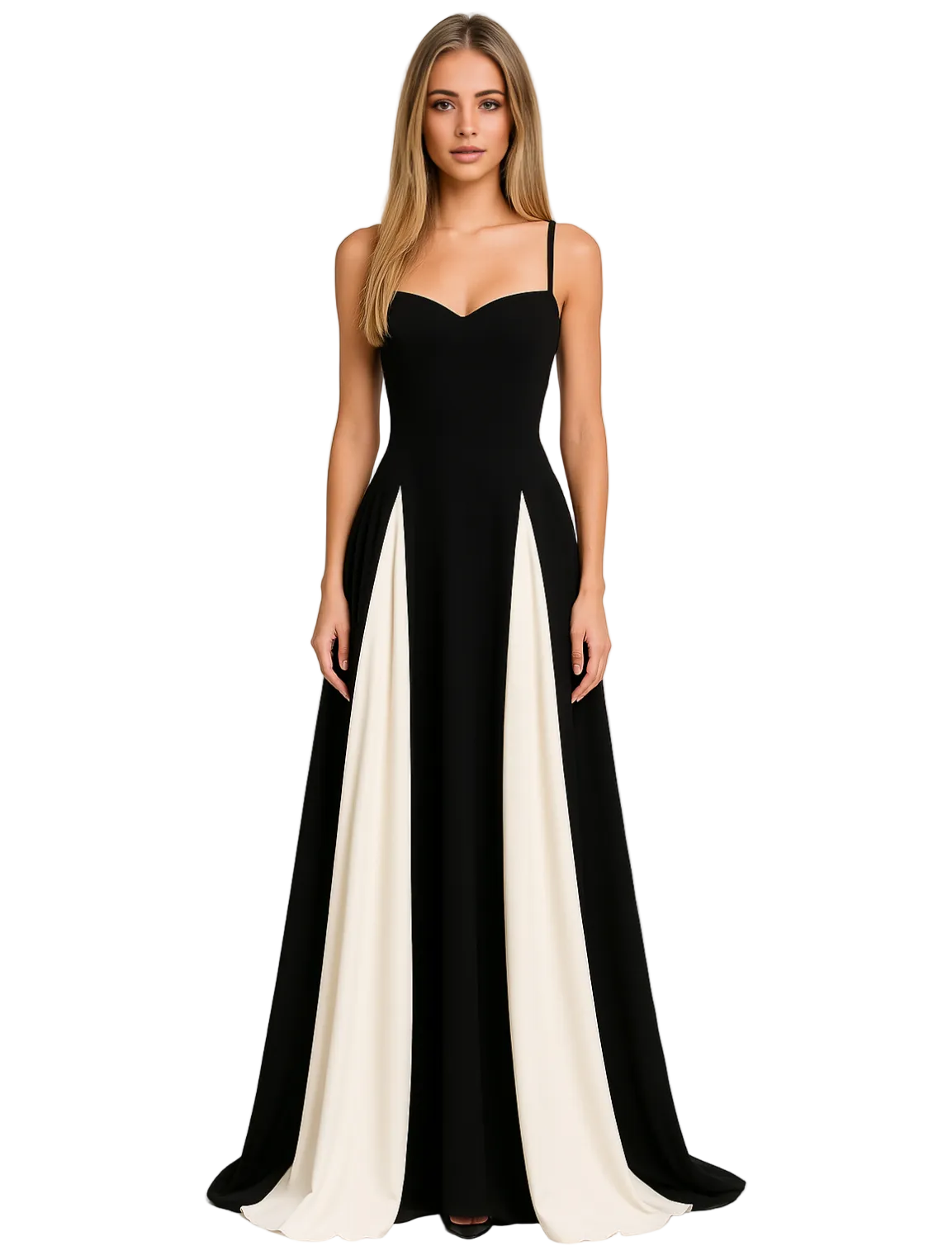 Robe Longue Femme Maxi Élégante avec Panneaux Contrastés 0