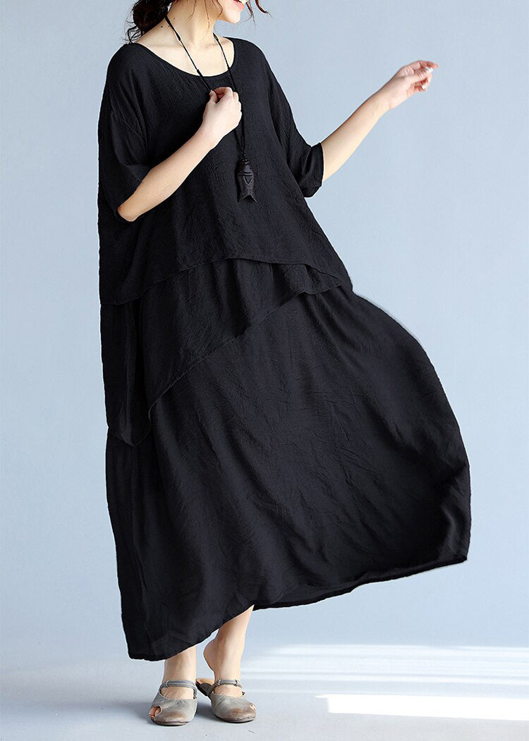 Robe Longue Femme Maxi en Lin à Manches Courtes pour l'Été 3
