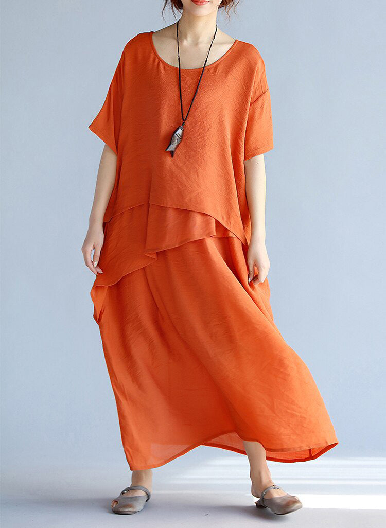 Robe Longue Femme Maxi en Lin à Manches Courtes pour l'Été 6