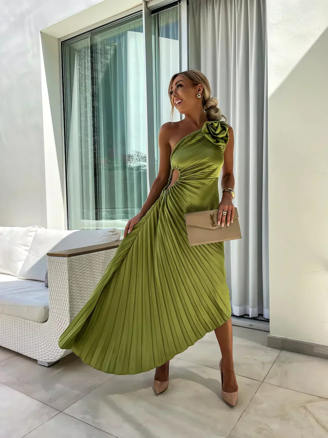 Robe Longue Femme Plissée Asymétrique Maxi 1