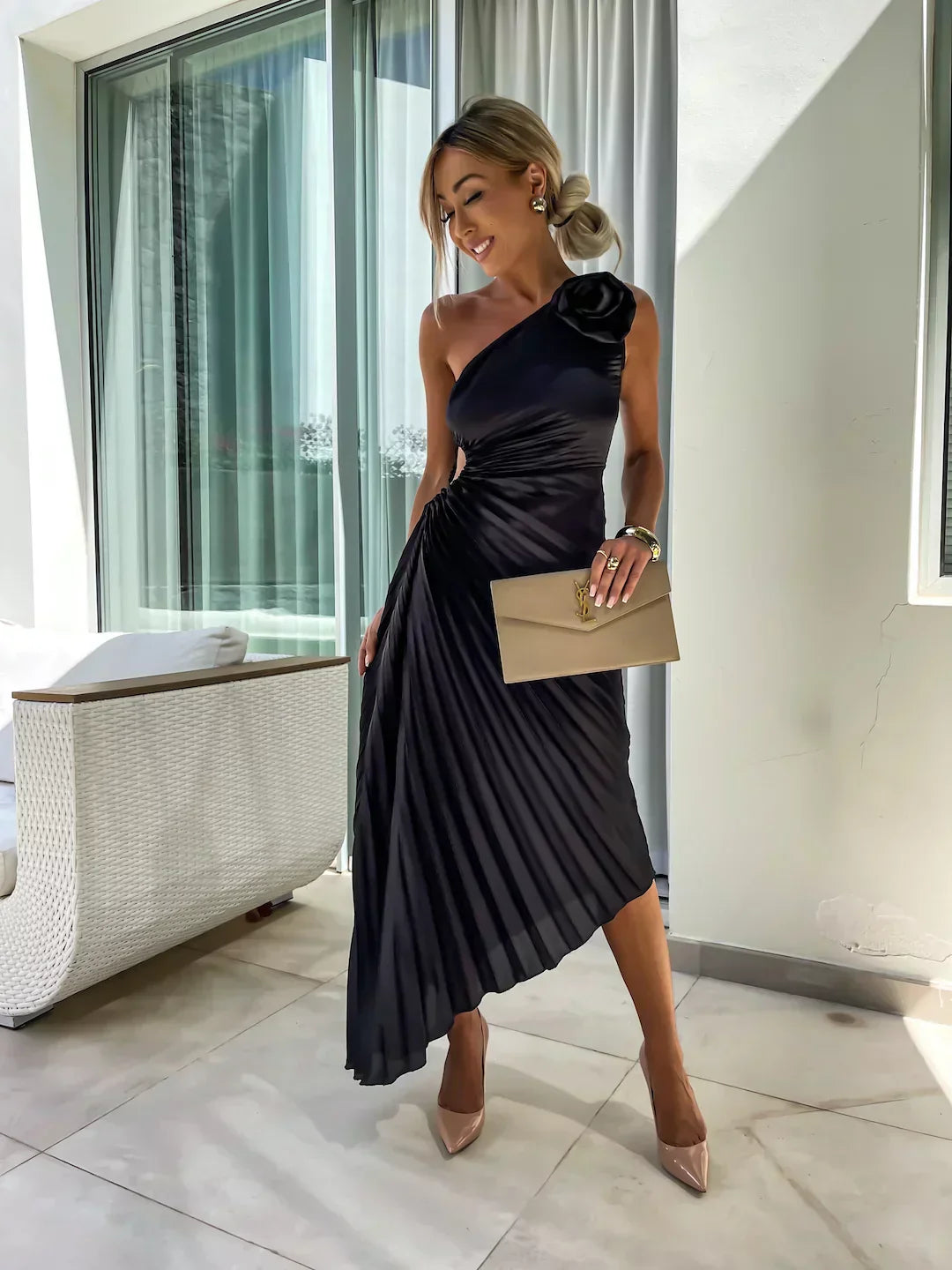 Robe Longue Femme Plissée Asymétrique Maxi 4