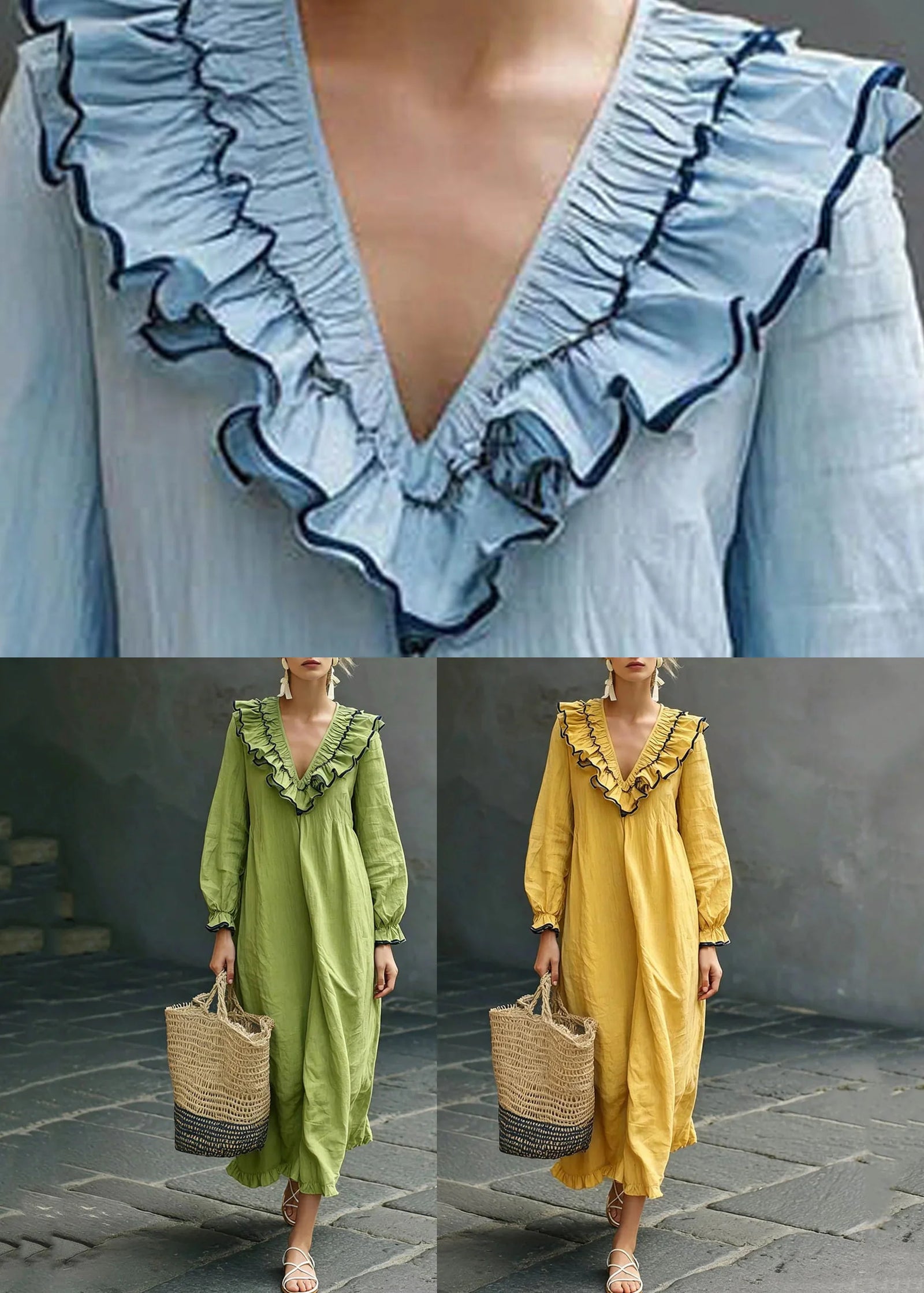 Robe Longue Femme à Volants Patchwork Automnal Maxi 4
